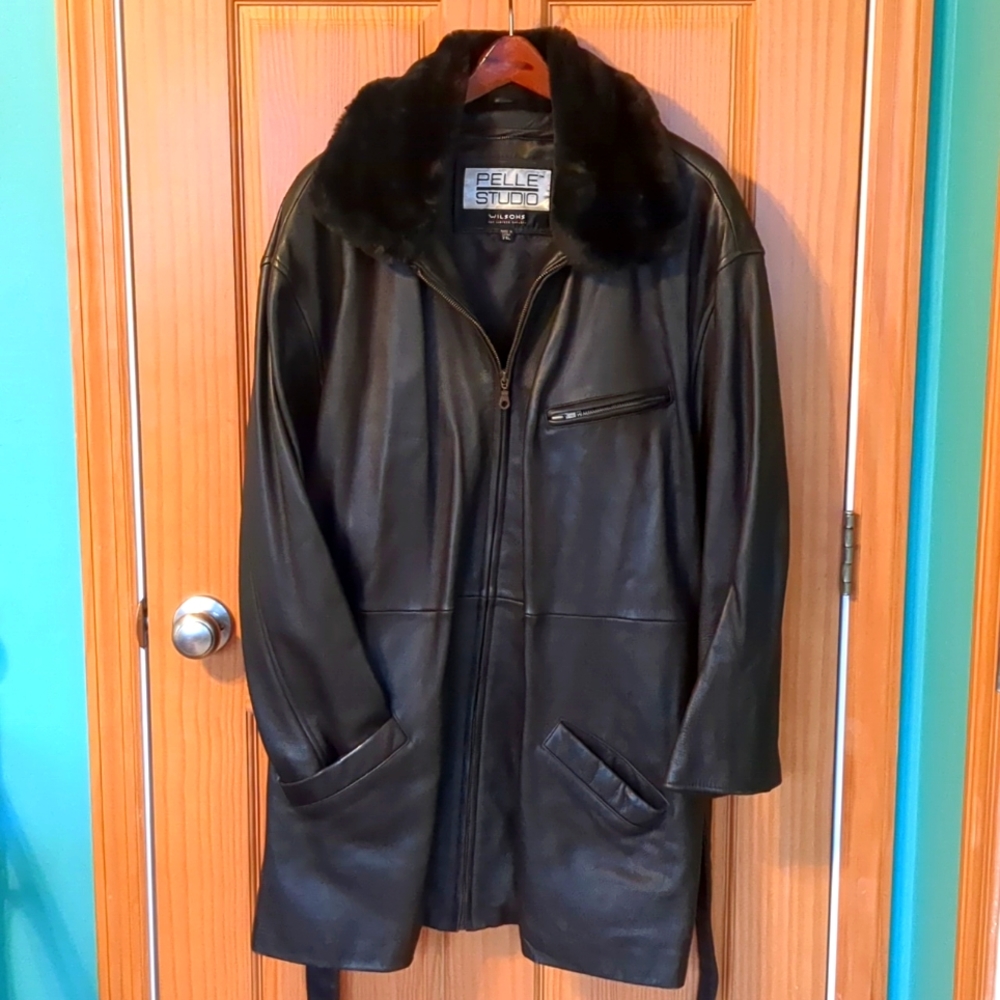 WOMAN'S PELLE STUDIO BROWN 2XL LEATHER JACKET WITH REMOVABLE FAUX FUR COLLAR